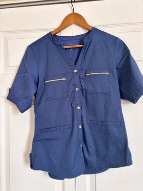 Jaanuu Navy Zip-Pocket Medical Scrub Top